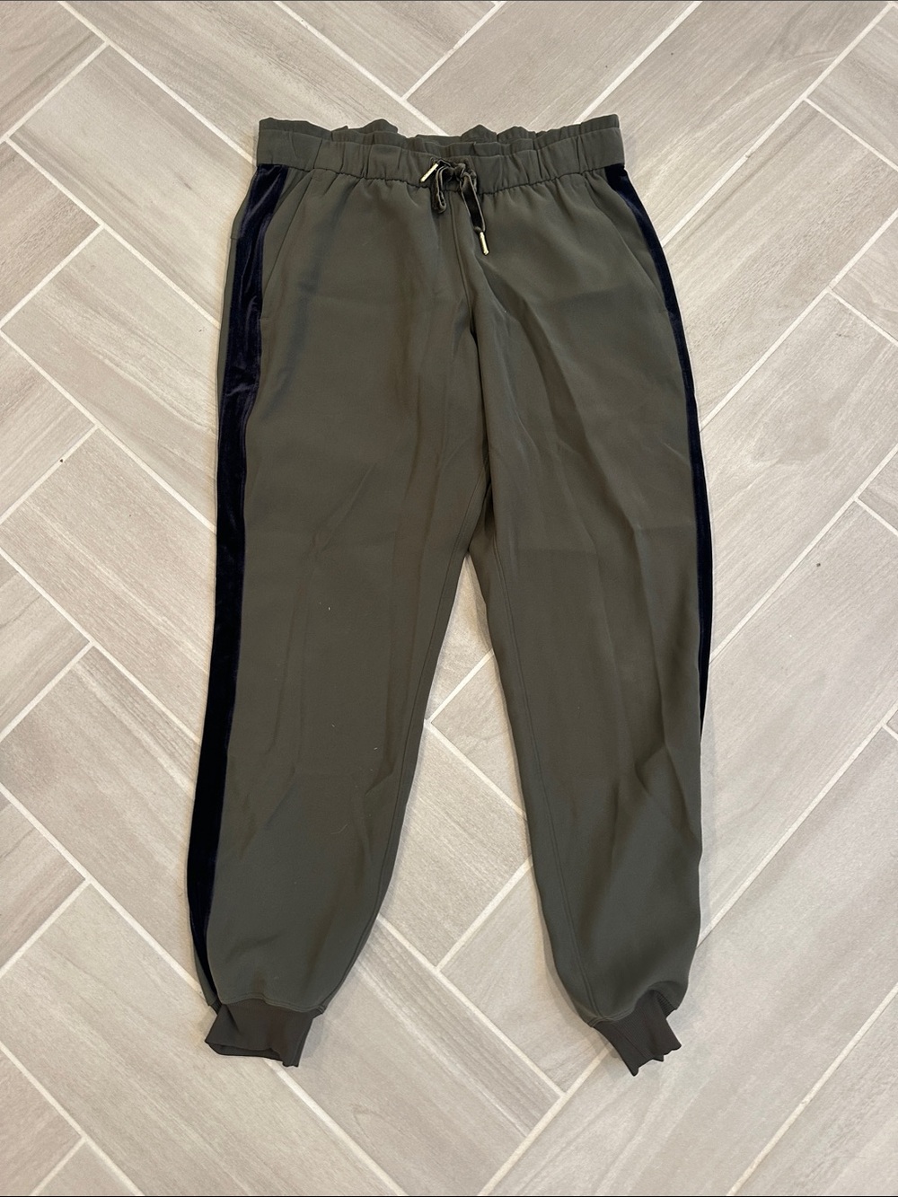Olive Green women’s Track Pants with Black Side Stripe
